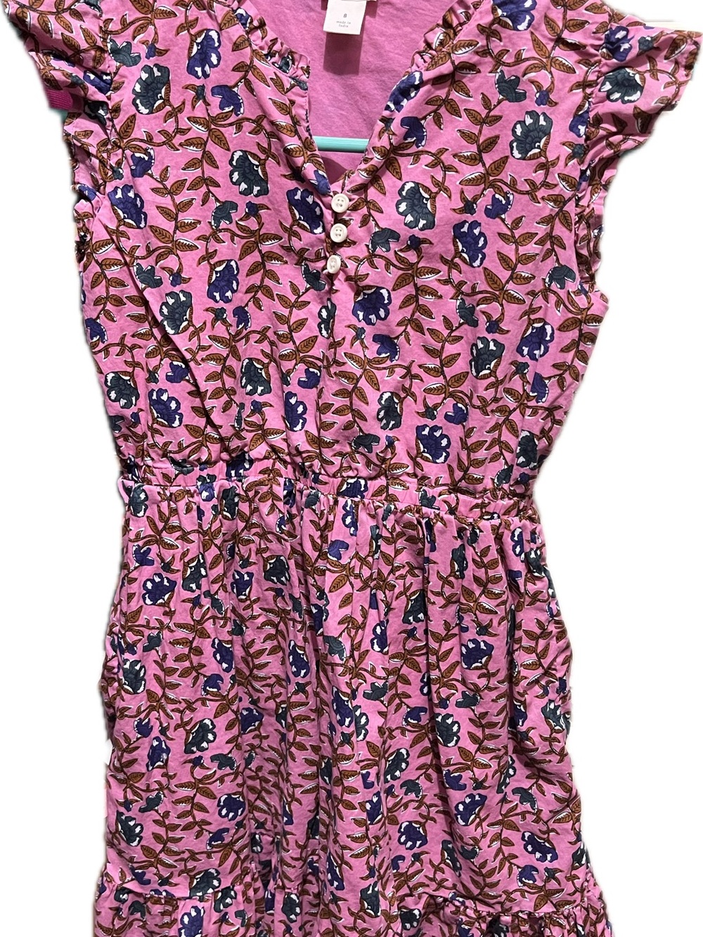 Crewcuts Pink Floral Print Casual Dress with Button Front